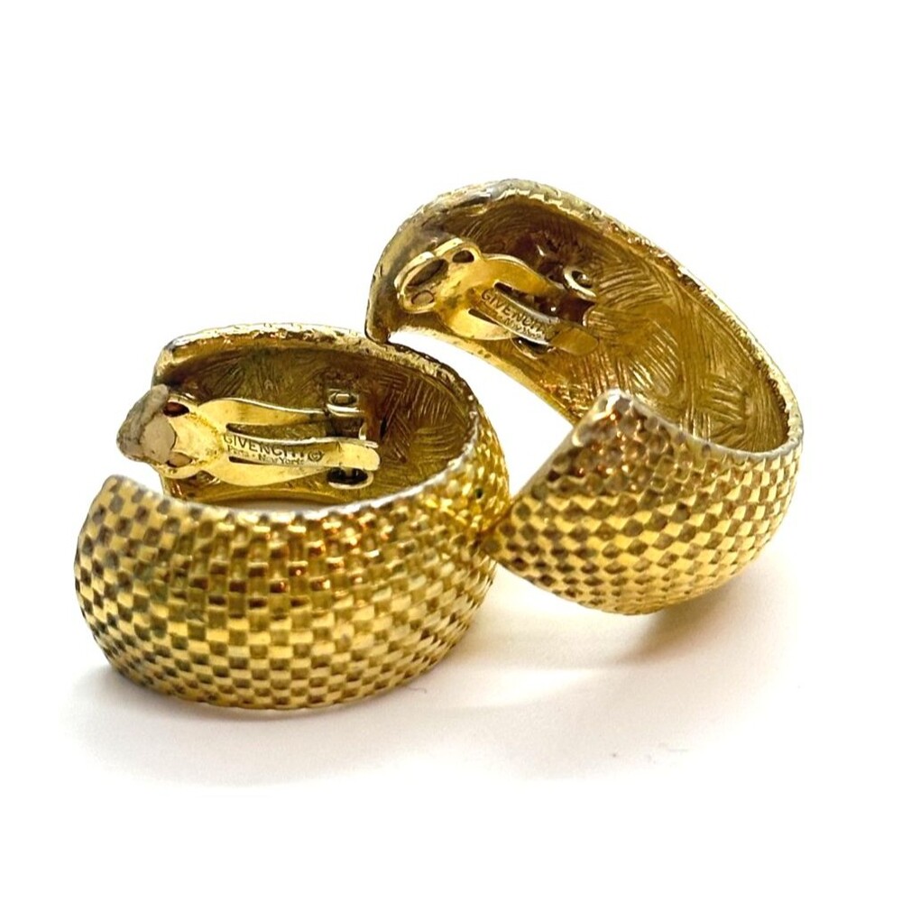 Vintage Givenchy Paris NY Gold Tone Textured Hoop Earrings Basketweave Pattern